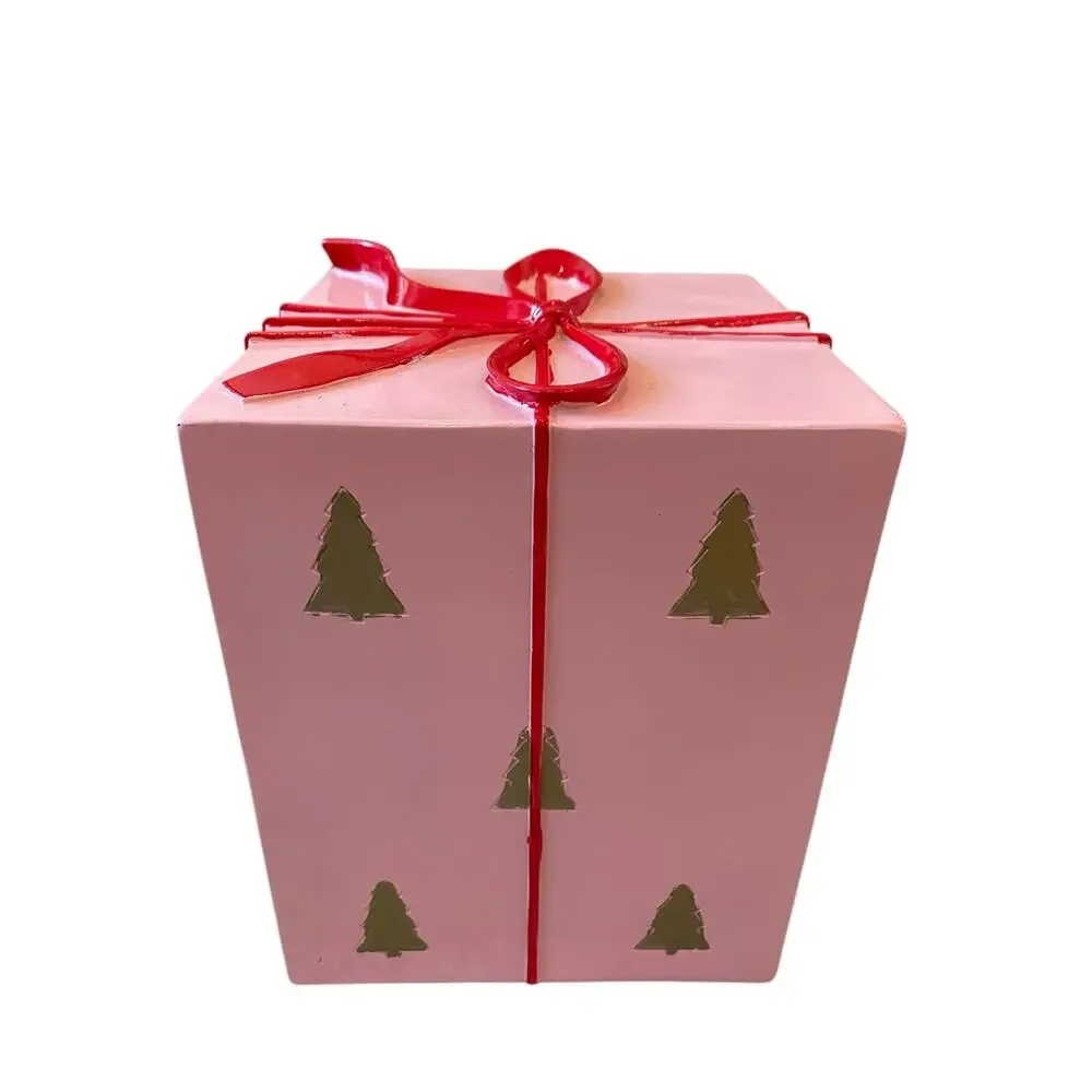 34th & Pine Pink Christmas Present Red Bow Outdoor Safe Holiday Decor New